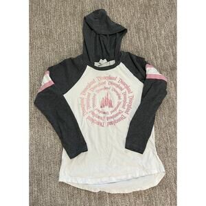 Walt Disney World Hooded Tee XS – Pink & Gray‎ Raglan Sleeves